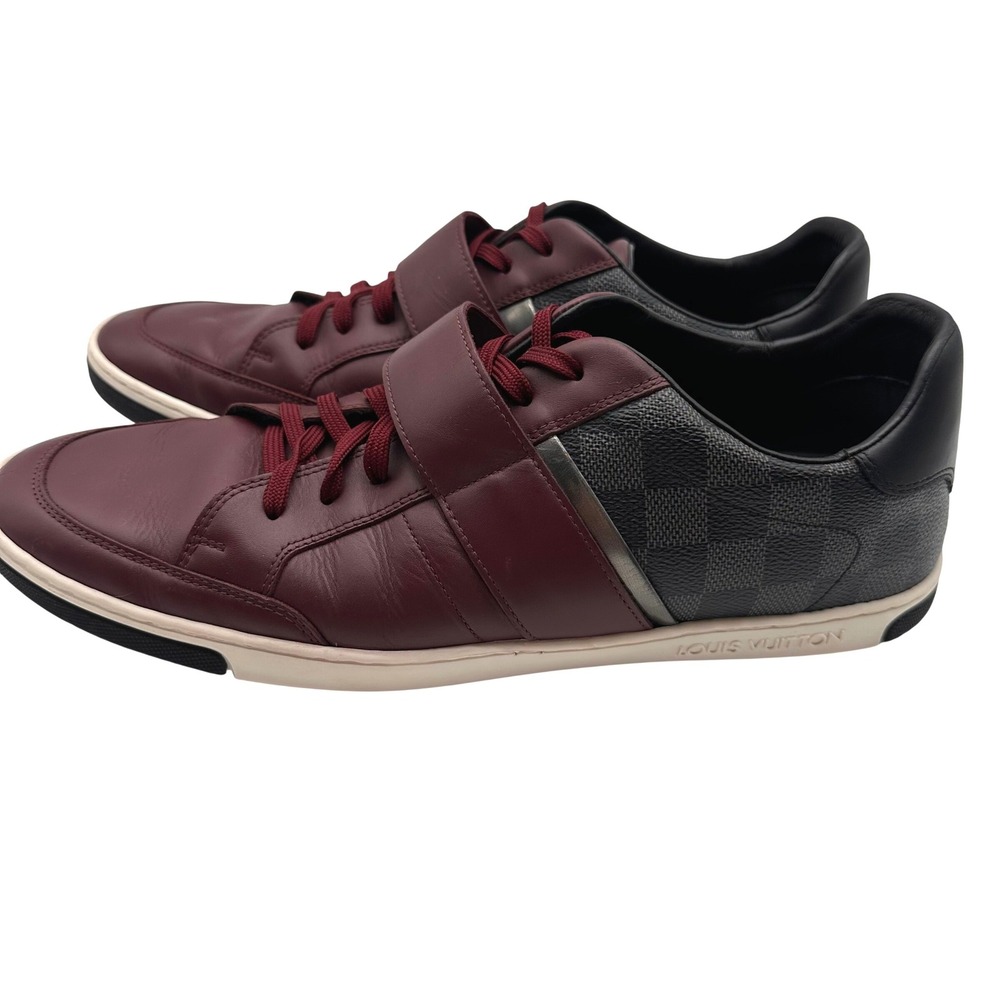 Louis Vuitton Damier Graphite Burgundy Leather Strap Sneakers Mens Low Top 9.5 - Picture 3 of 16